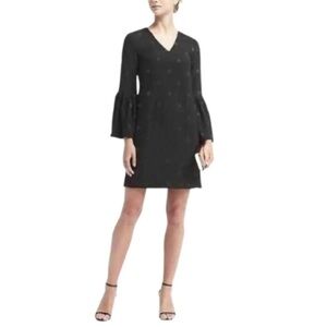 Banana Republic Womens Dress Black Polka Dot Lined Long Bell Sleeves